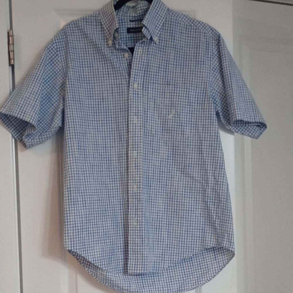 Nautica Men's Blue Plaid Button-Down Shirt Size Small